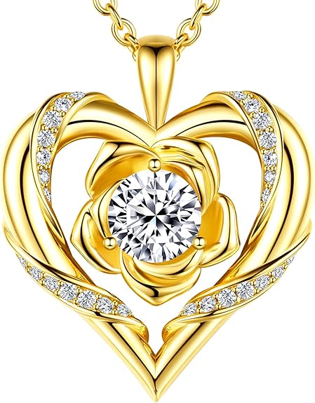 Rose Flower Heart Moissanite Necklace – S925 Sterling Silver with 18K Gold Plating